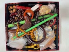 Box of bead necklaces (possibly some amber), etc.