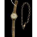 9 carat gold ladies Garrard bracelet watch and 9 carat gold chain link bracelet.