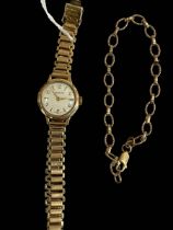 9 carat gold ladies Garrard bracelet watch and 9 carat gold chain link bracelet.