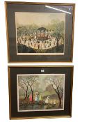 Helen Bradley, two pairs of signed framed prints, largest pair 62cm by 72cm, including frames.