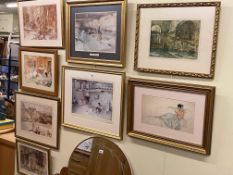 Collection of eight various framed Russell Flint prints.