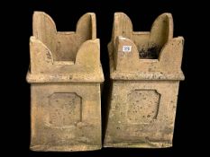 Pair vintage castellated top chimney pots, 55cm.