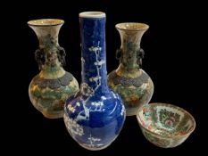 Chinese prunus vase, pair vases and small bowl (4).