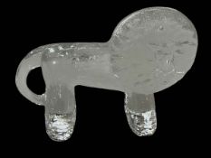 1970's Boda Glass lion designed by Bertil Vallien, applied label, 14cm length.