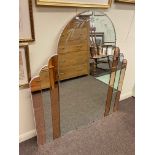 Art Deco tinted arched top marginal wall mirror, 120cm by 107cm.