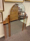 Art Deco tinted arched top marginal wall mirror, 120cm by 107cm.