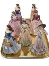 Seven Coalport Age of Elegance figures.