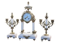 Ornate French ormolu clock garniture set, clock 42cm high.