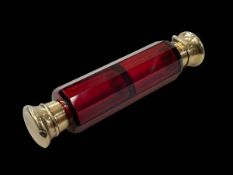 Victorian red glass double scent bottle.