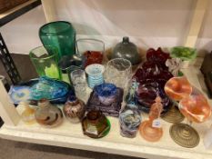 Collection of coloured glass including Jack in the Pulpit, Carnival glass, etc.
