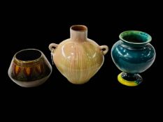 Three Linthorpe Pottery pieces including Chris Dresser 187 bowl, 8cm diameter.
