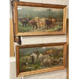 Pair coloured Scottish Farming prints, two Alderson prints, The Harvesters and Middleton Tyas,