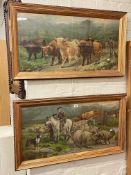 Pair coloured Scottish Farming prints, two Alderson prints, The Harvesters and Middleton Tyas,