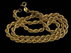 9 carat gold rope twist necklace, 46cm length.