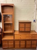 Nathan teak three piece wall unit comprising glazed door top cabinet,