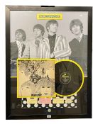 The Beatles Revolver Album, cover, poster and four signatures in framed display, 96cm by 74cm.