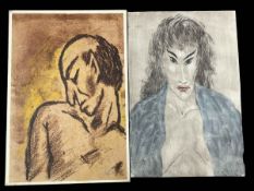 Dominic Fels 1909-1974, two signed portraits, 37cm by 25cm, unframed.