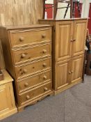 Pine five drawer chest and pine four door entertainment cabinet (2).