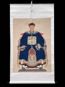 Chinese hand painted ancestor scroll wall hanging, image 93cm by 66cm.
