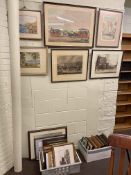 Large collection of prints and paintings including coaching prints, landscape watercolours, etc.