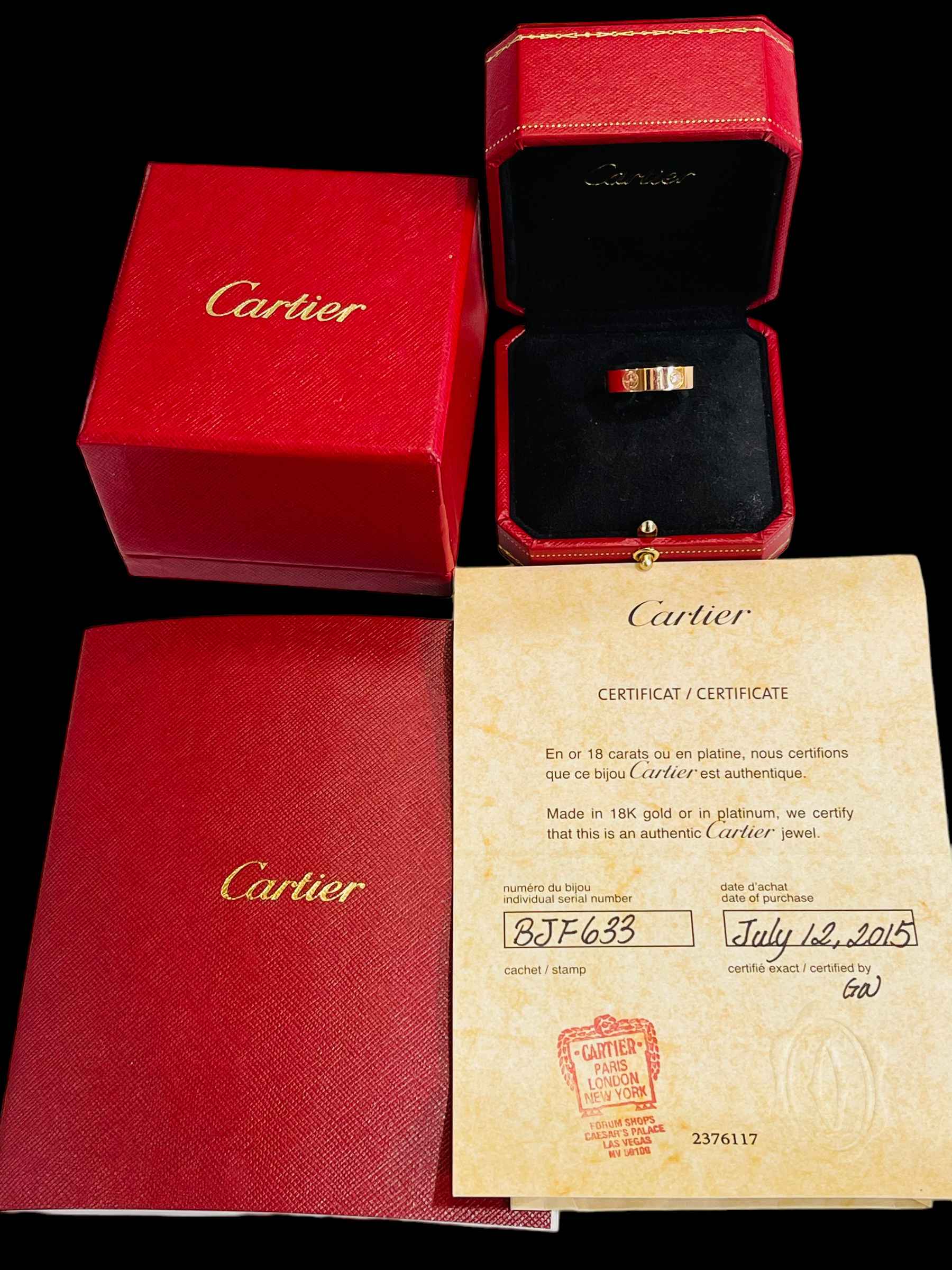 Cartier 18 carat gold and diamond set band ring, signed to interior, purchase date 2015, - Image 2 of 2