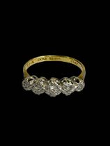 Diamond five stone 18 carat gold ring, size N.