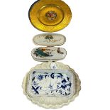 Plates including Royal Worcester ' W. Bee ', decorative toilet dishes, etc.