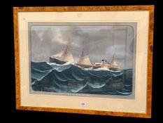 Early 19th Century gouache of the cargo vessel SS GMB Middlesbrough, in glazed maple frame,