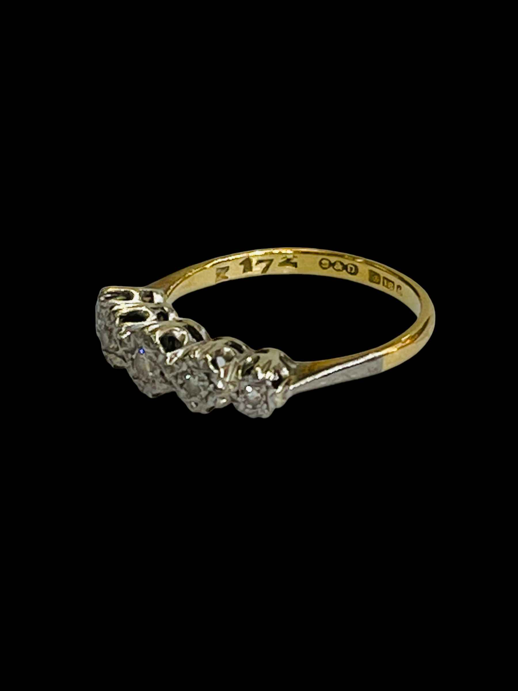 Diamond five stone 18 carat gold ring, size N. - Image 3 of 3