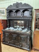 Victorian heavily carved oak mirror back sideboard, 244cm by 166cm by 67cm.