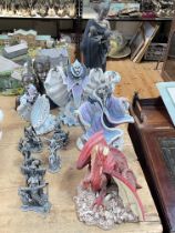 Five Enchantica Wizard figures, two Soul Journeys sculptures and Tudor Mint pieces.