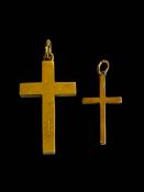 Two gold crosses, 15 carat and 9 carat.