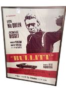 Steve McQueen huge BULLITT film poster, 1.6m by 1.2metres, framed and behind perspex.