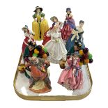 Ten Royal Doulton figures including A Victorian Lady, HN728 and Patricia, HN1414.