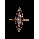 Pink sapphire and diamond marquise set 18 carat gold ring, size J/K,