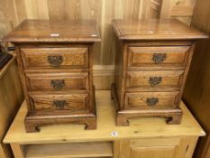 Pair Titchmarsh & Goodwin style oak three drawer pedestal chests, 52cm by 40cm by 33cm.