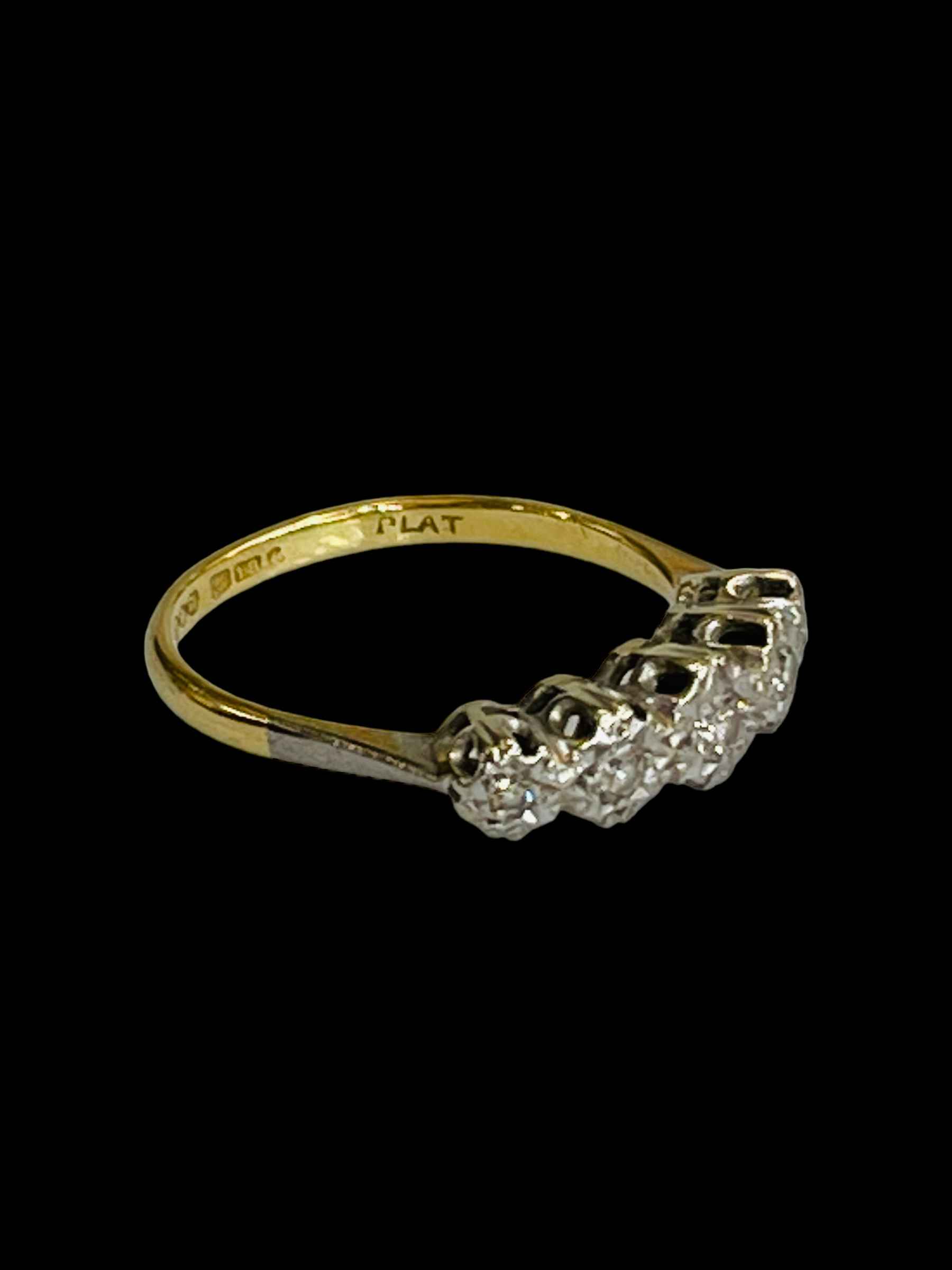 Diamond five stone 18 carat gold ring, size N. - Image 2 of 3