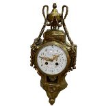 French brass wall clock with enamel floral decorated dial, 41cm.