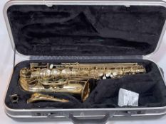 Earlham Professional Series II saxophone in case.
