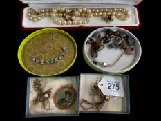 Jewellery including 9 carat gold seed pearl and gem set necklace, 9 carat gold watch, etc.