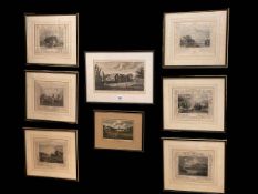 Set of six hogarth framed and glazed coloured engravings of the Upper Thames and two Dulwich