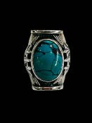 Leslie Parry silver turquoise ring in ornate setting, size Q.