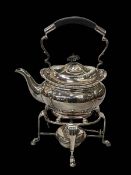 Silver plated spirit kettle, stand and burner.