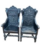 Pair carved dark oak Wainscot chairs.
