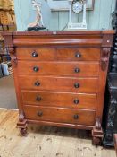 Victorian scotch chest of two short and five long drawers on turned legs, 151.5cm by 122.