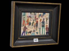 Fred Yates, 1922-2008, People, Polperro, oil on board, 15cm by 20cm, framed.