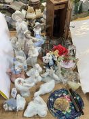 Lorna Bailey cat, Lladro and Nao figurines, Victorian inkstand, horn ship, etc.
