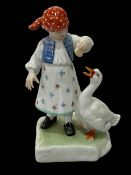 Herend porcelain figure, girl feeding a goose, 18.5cm.