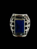 Leslie Parry silver Lapis Lazulli ring in ornate setting, size O.