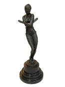 Art Deco style bronze of a dancing lady on stepped marble base, 38cm high.